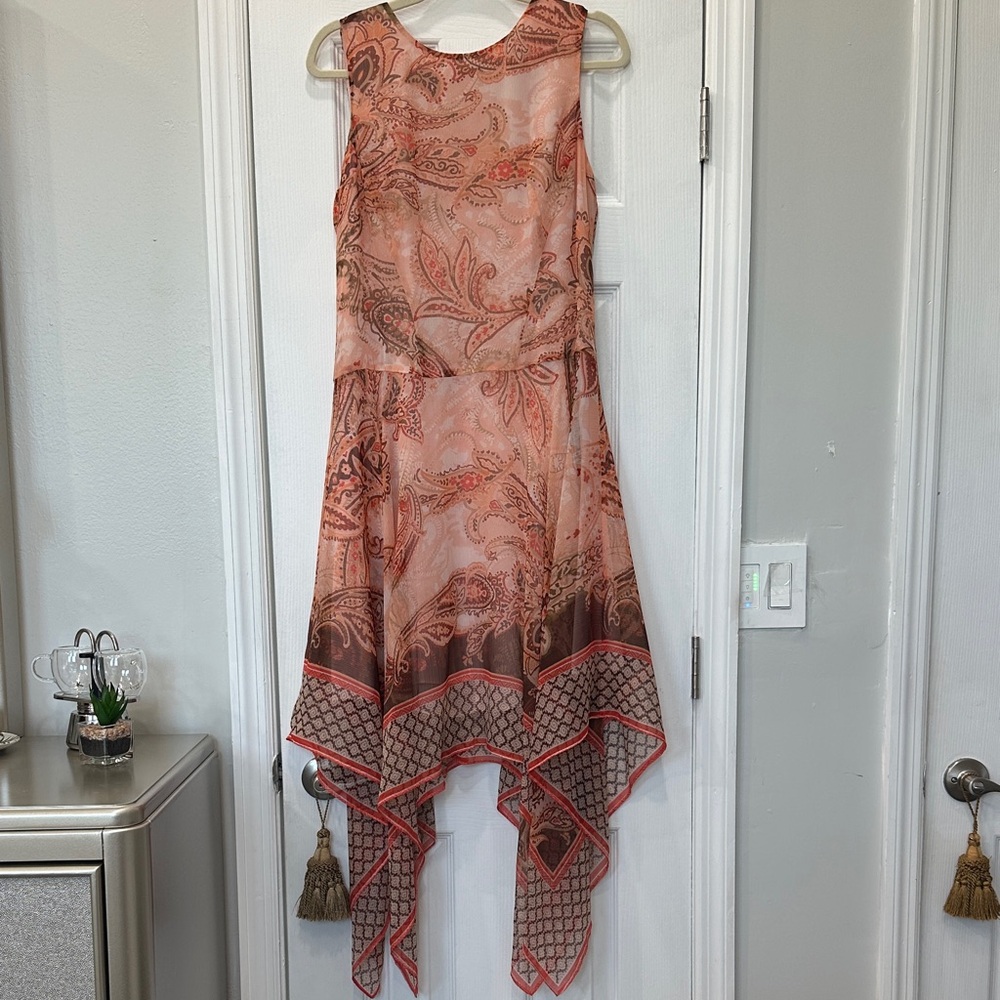 Tommy Hilfiger Asymmetrical Paisley Dress in Pink and Brown
